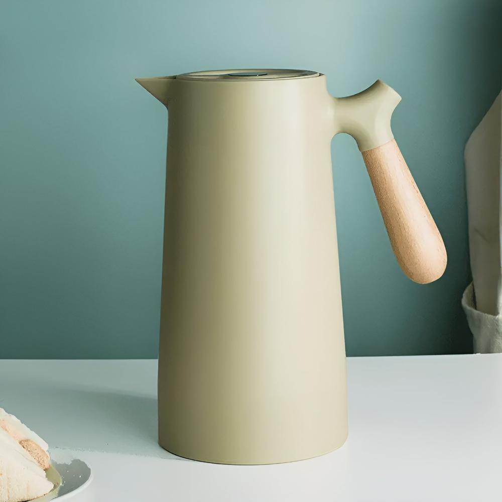 Thermal Carafe Insulated Coffee Pot Wooden Handle Server