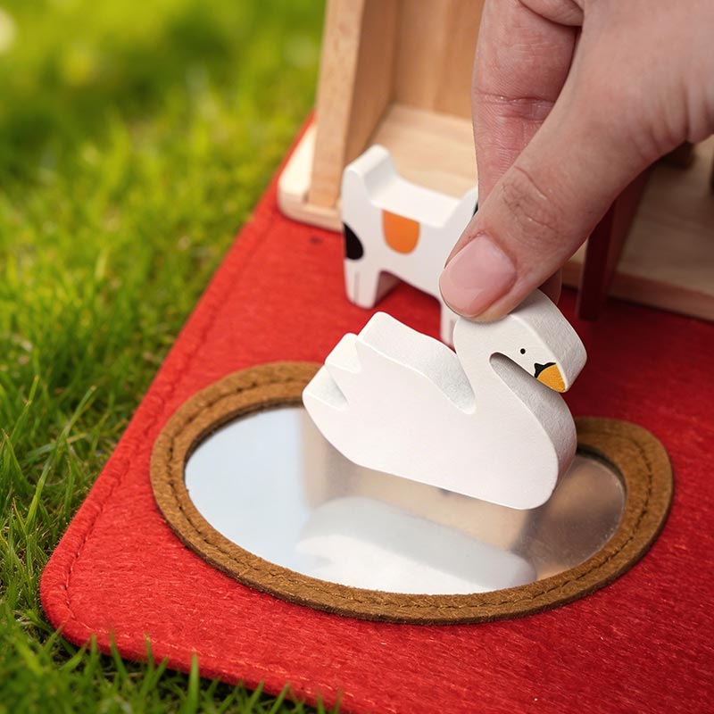 Portable Farm Playset with Wooden Animals and Carry Bag