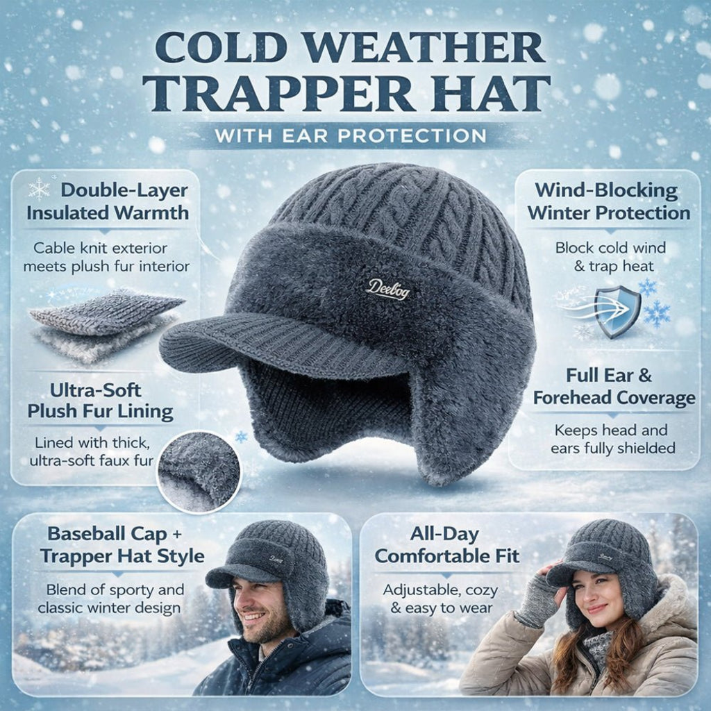 Unisex Winter Ear Flap Knit Cap Insulated Warm Outdoor Hat