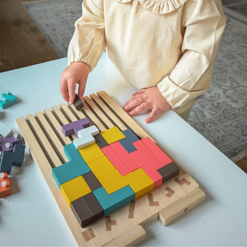 Montessori Puzzle Board with Colorful Tetris Blocks