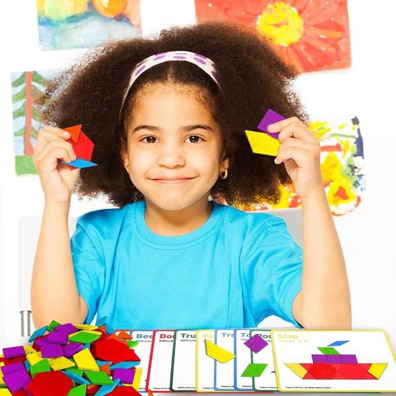 Geometric Pattern Puzzle with 180 Wooden Pieces and Cards