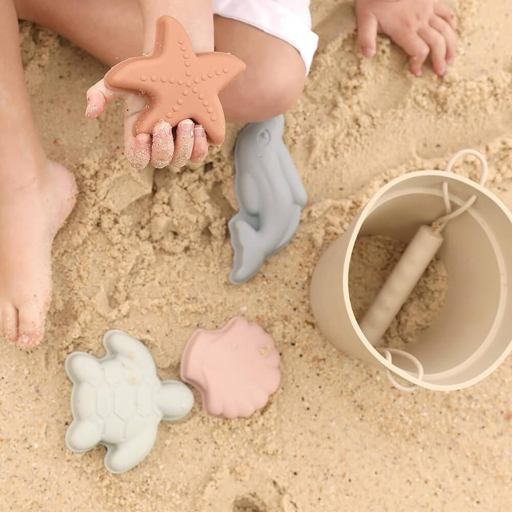 Silicone Beach Toy Set with Bucket and Molds
