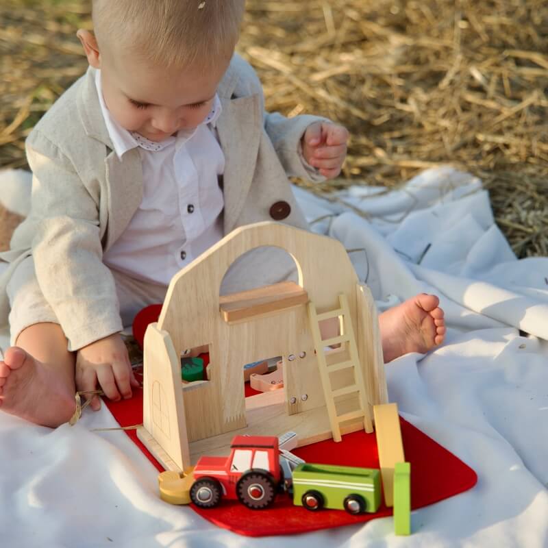Wooden Farm Playset with Busy Board Bundle