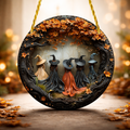 Wall Art Halloween Witch Round Wooden Door Hanging Decor