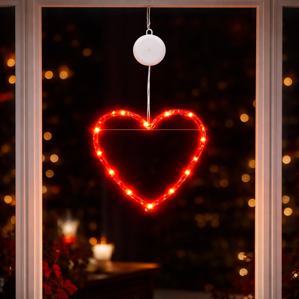 Window Lights Heart LED Hanging Decoration Timer Battery Powered