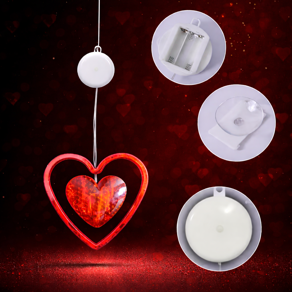 Window Lights Heart LED Hanging Decoration Timer Battery Powered