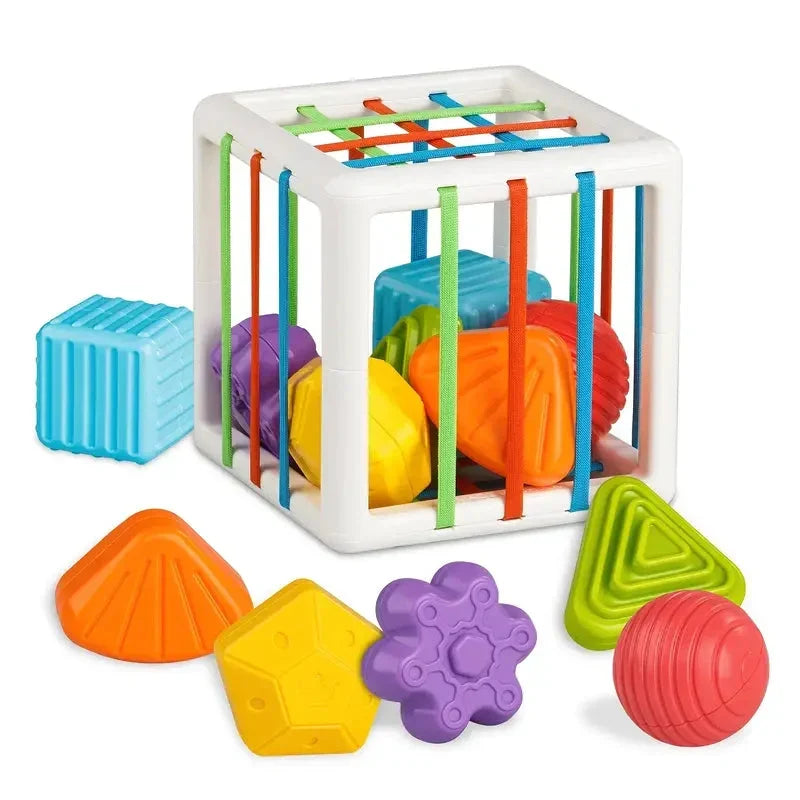 Shape Sorter Toy with Textured Blocks and Elastic Bands