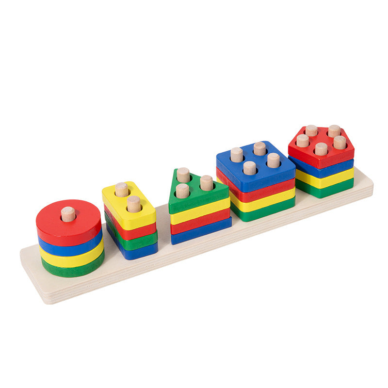 Wooden Shape Sorter Toy with Colorful Stacking Blocks