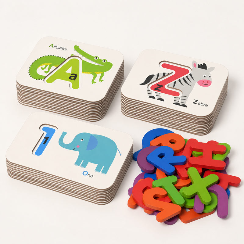 Alphabet Matching Cards with Wooden Letters and Numbers