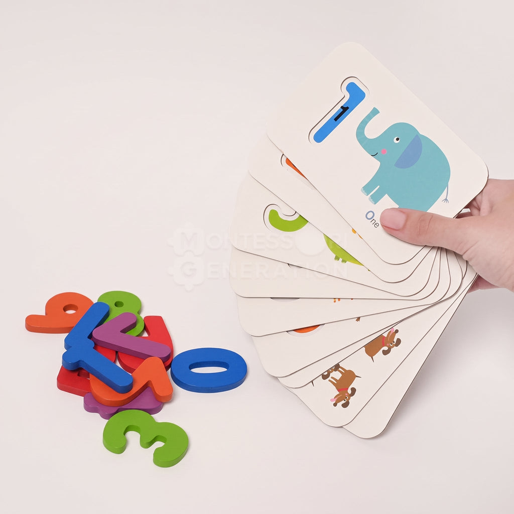 Alphabet Matching Cards with Wooden Letters and Numbers