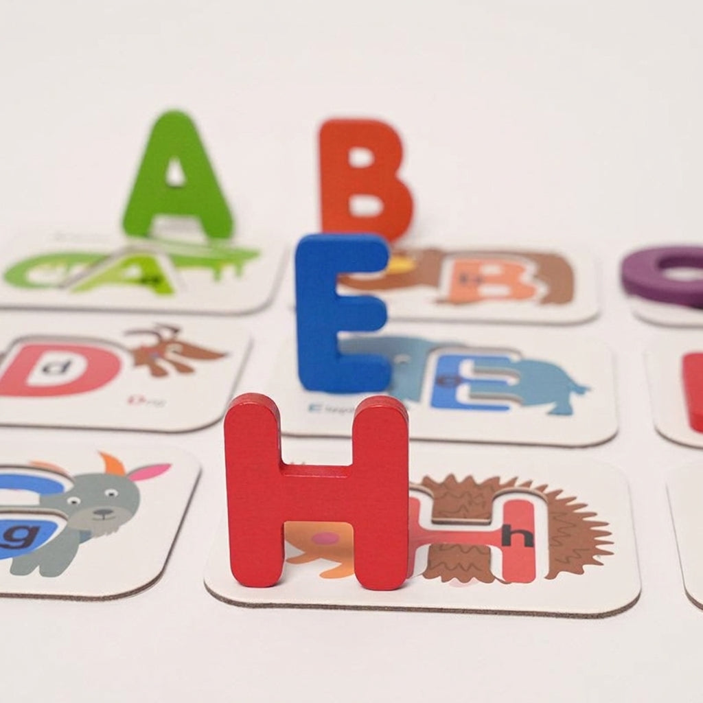 Alphabet Matching Cards with Wooden Letters and Numbers