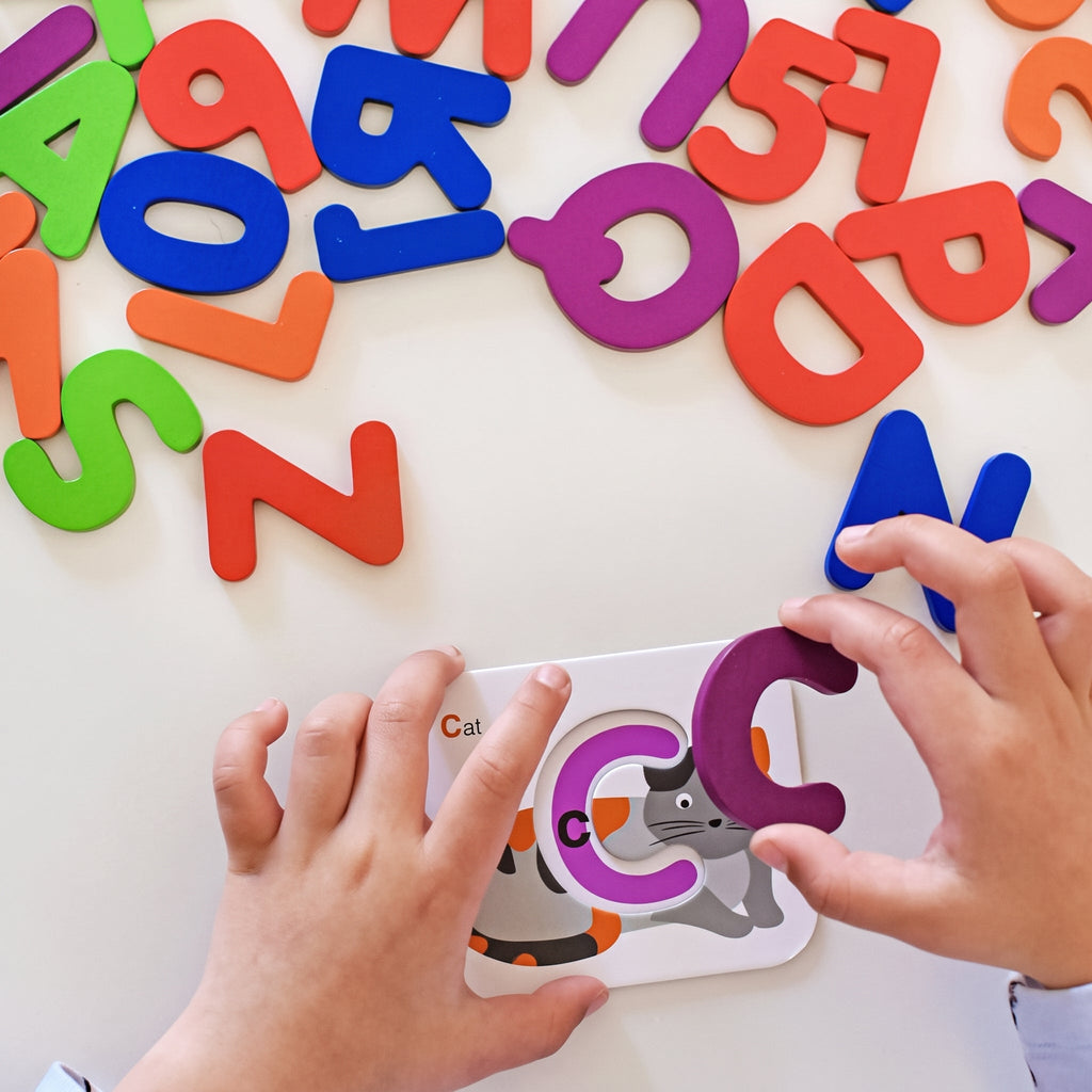 Alphabet Matching Cards with Wooden Letters and Numbers