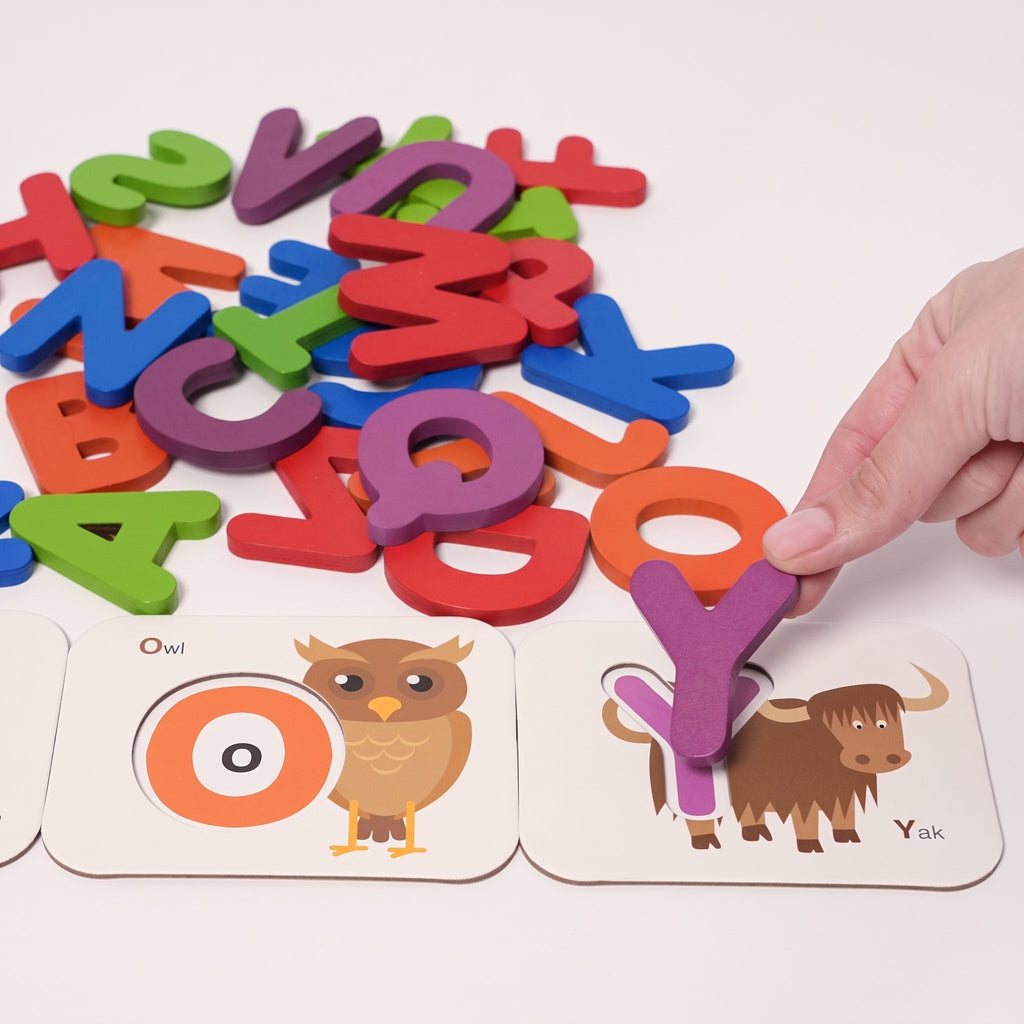 Alphabet Matching Cards with Wooden Letters and Numbers