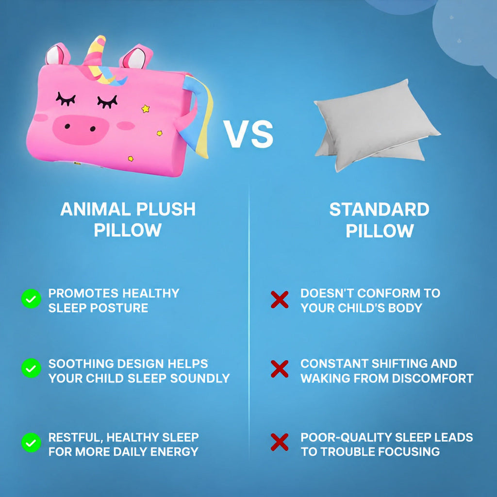 Animal Pillow for Kids with 3D Ears and Tail