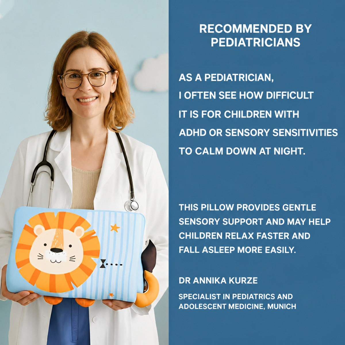 Animal Pillow for Kids with 3D Ears and Tail