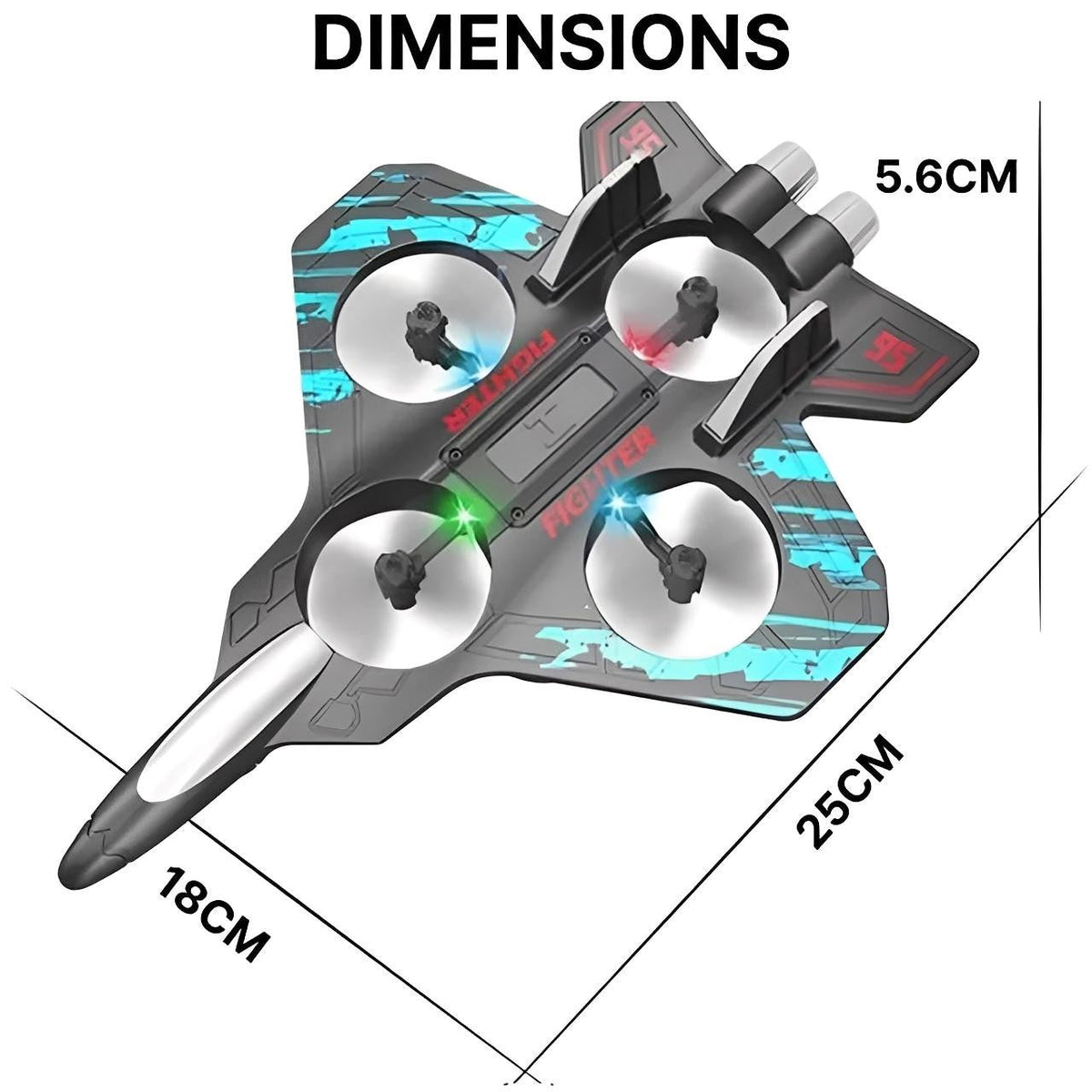 Remote Control Fighter Jet with LED Lights and 4 Propellers