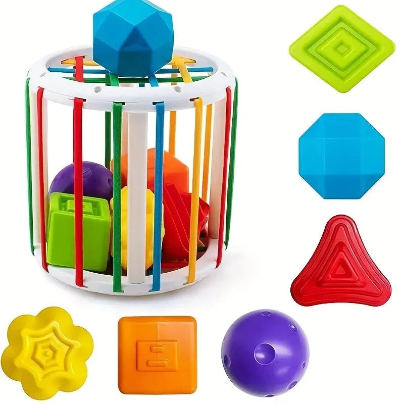 Shape Sorter Toy with Textured Blocks and Elastic Bands