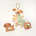 Baby Comfort Toy with Plush Dog, Rattle and Wooden Teether