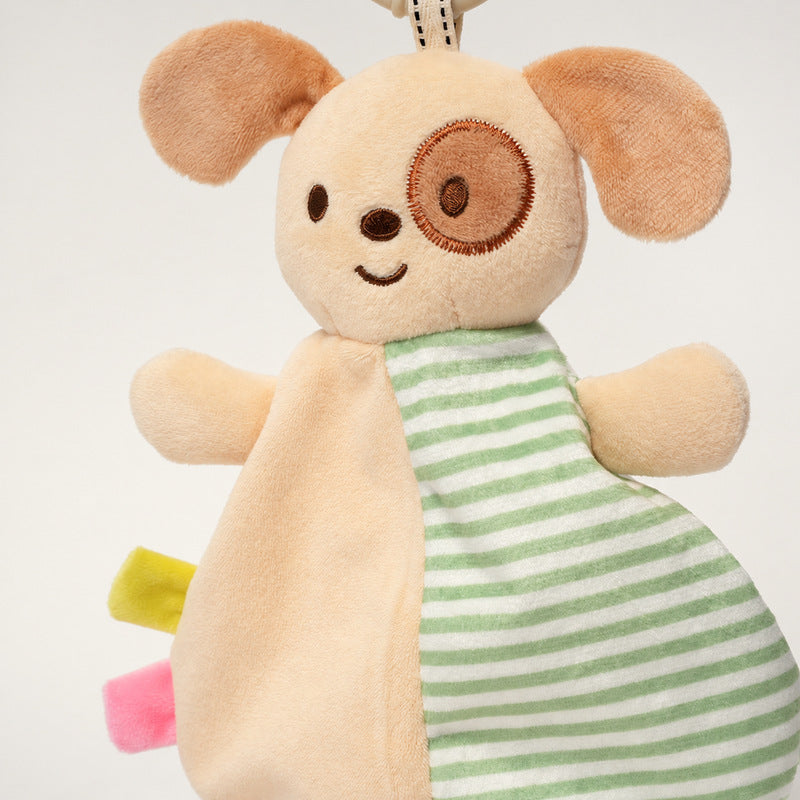 Baby Comfort Toy with Plush Dog, Rattle and Wooden Teether