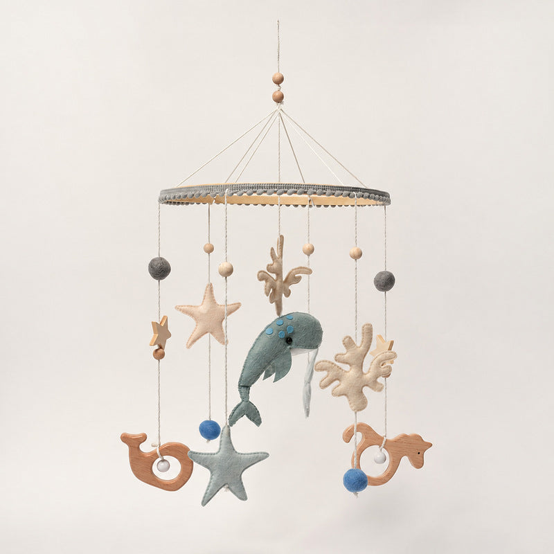 Baby Mobile Ocean Theme with Wooden Frame and Felt Sea Creatures
