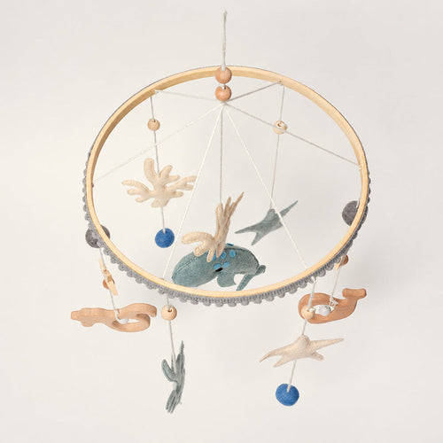 Baby Mobile Ocean Theme with Wooden Frame and Felt Sea Creatures