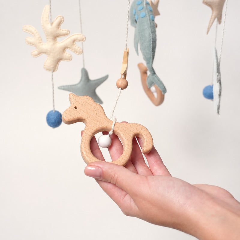 Baby Mobile Ocean Theme with Wooden Frame and Felt Sea Creatures