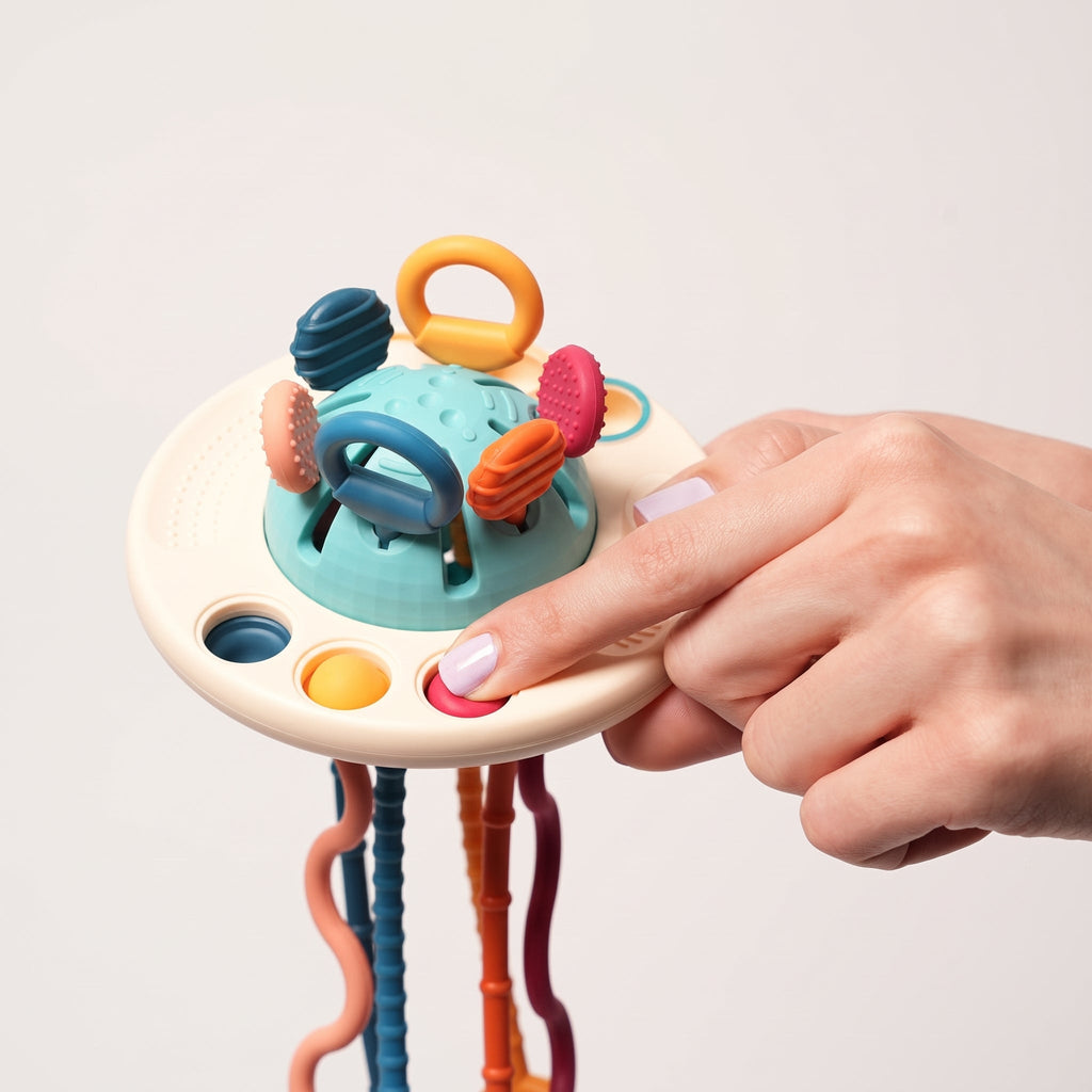 Baby Sensory Toy with Silicone Textures and Pull Cords