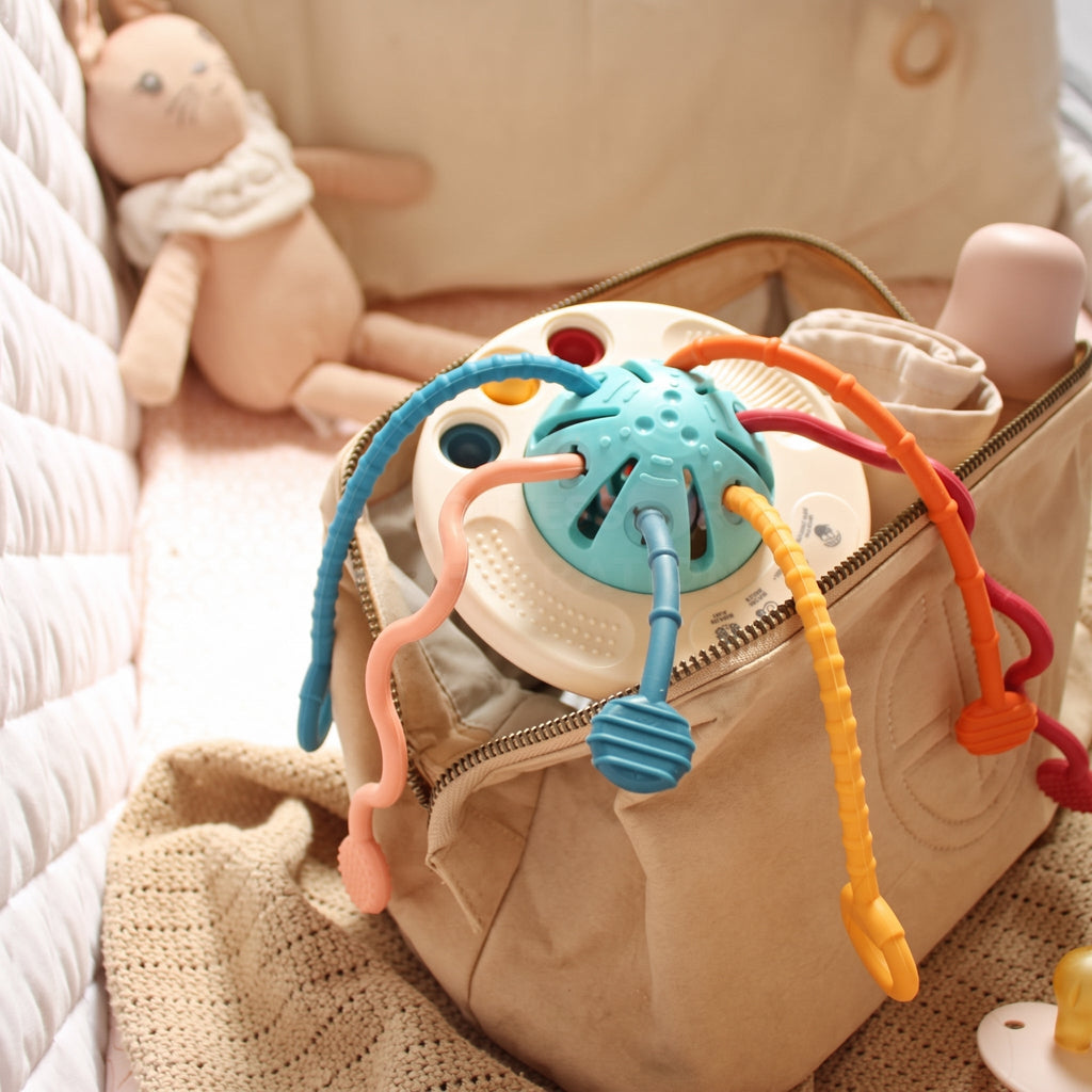 Baby Sensory Toy with Silicone Textures and Pull Cords