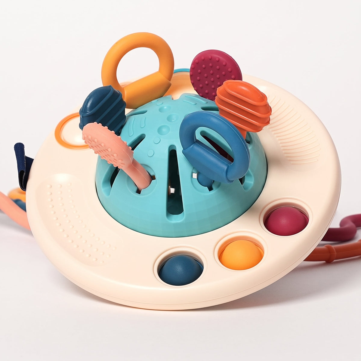 Baby Sensory Toy with Silicone Textures and Pull Cords