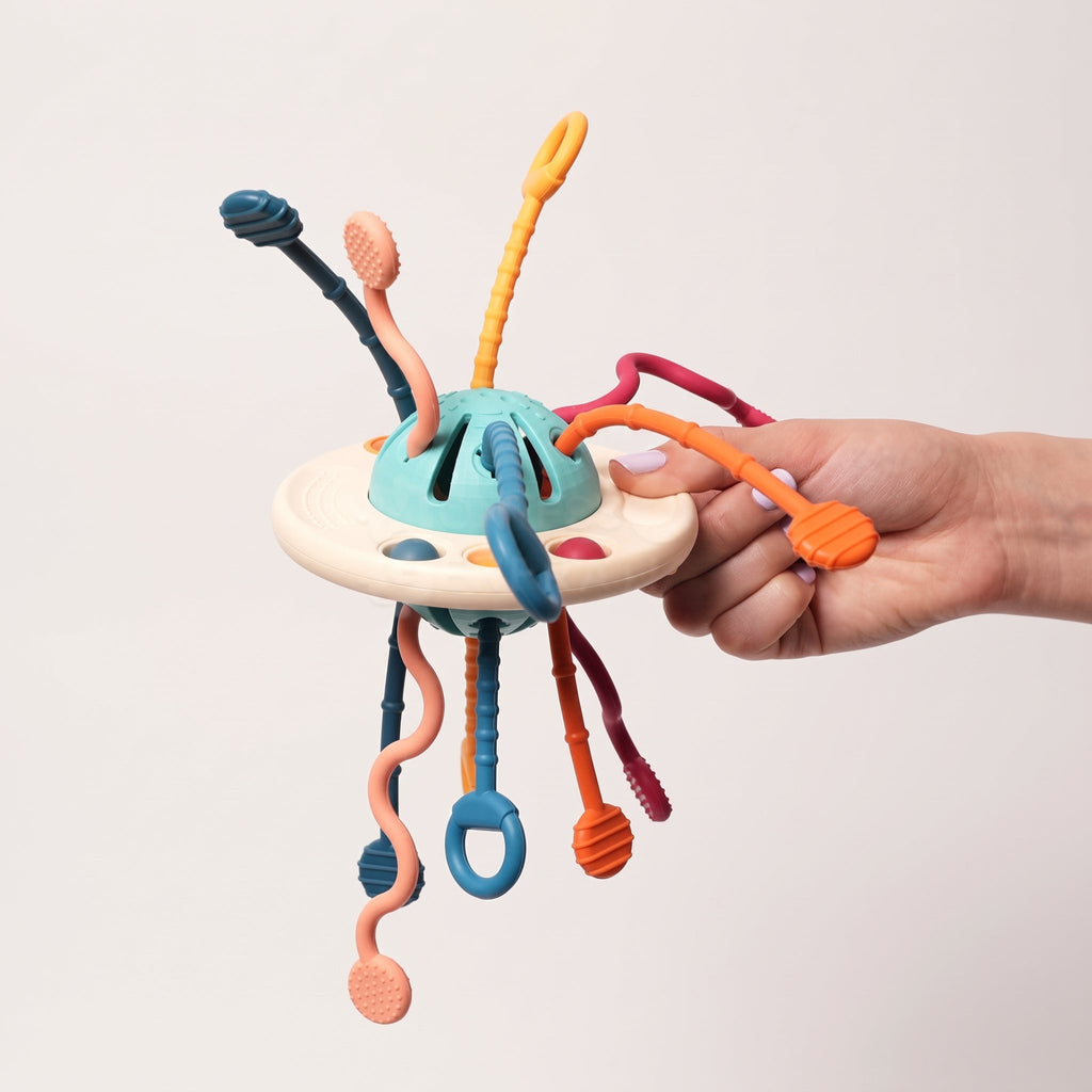 Baby Sensory Toy with Silicone Textures and Pull Cords