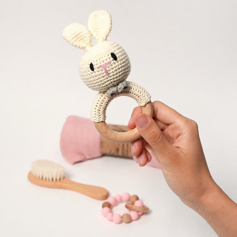 Baby Shower Gift Set with Natural Wooden Toys and Blanket