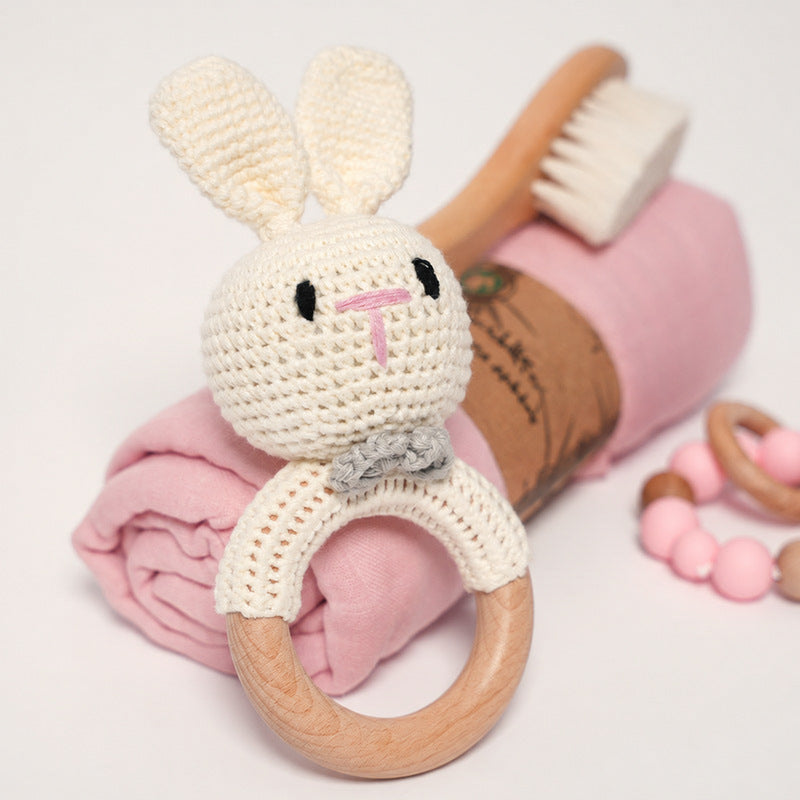 Baby Shower Gift Set with Natural Wooden Toys and Blanket
