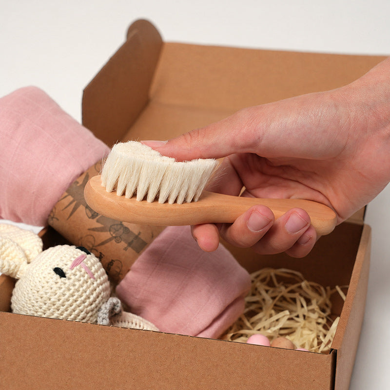 Baby Shower Gift Set with Natural Wooden Toys and Blanket