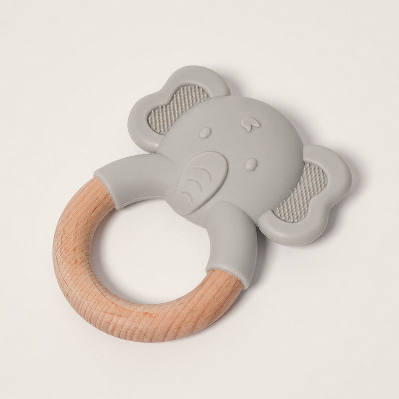 Baby Teething Toy with Wood Ring and Silicone Elephant