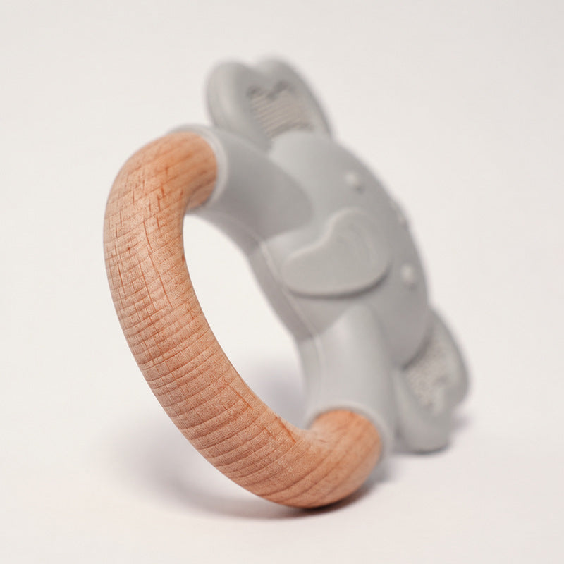Baby Teething Toy with Wood Ring and Silicone Elephant