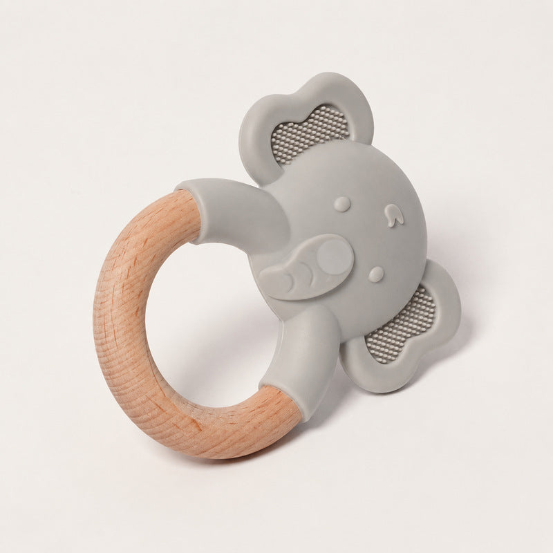 Baby Teething Toy with Wood Ring and Silicone Elephant