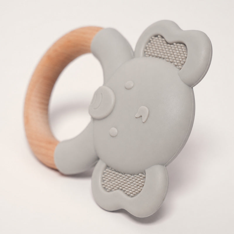 Baby Teething Toy with Wood Ring and Silicone Elephant
