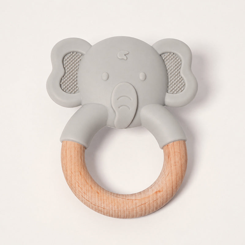 Baby Teething Toy with Wood Ring and Silicone Elephant