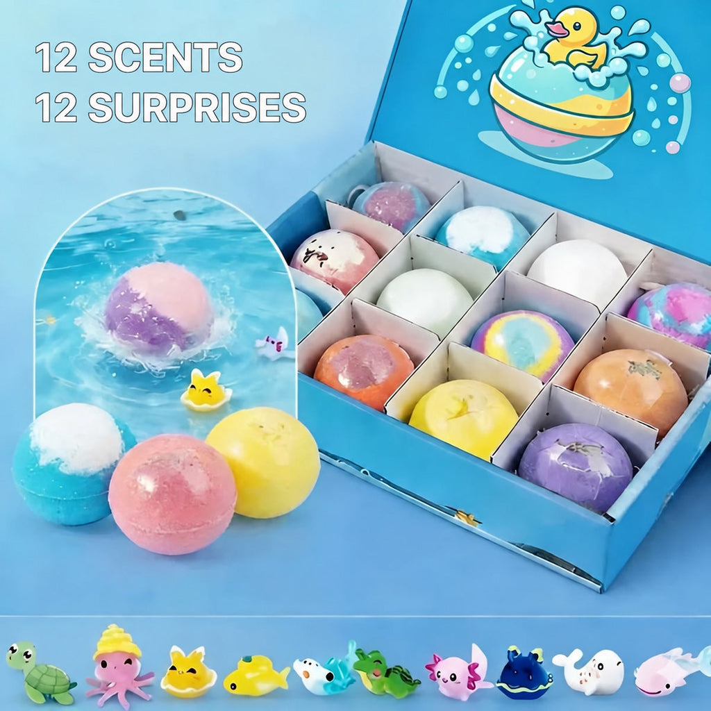 Bath Bombs for Kids with Ocean Toy Surprises (Set of 12)