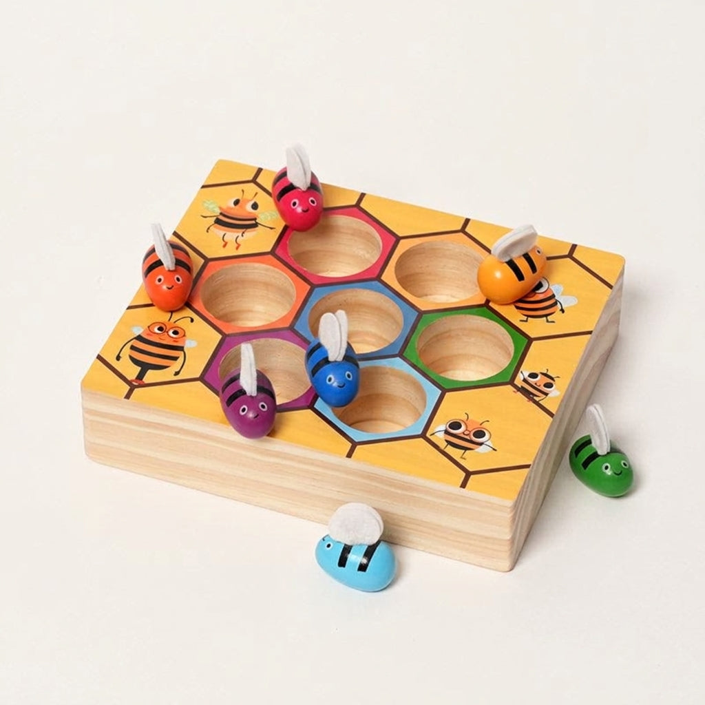 Bee Color Matching Toy with Wooden Honeycomb Board and Tweezers