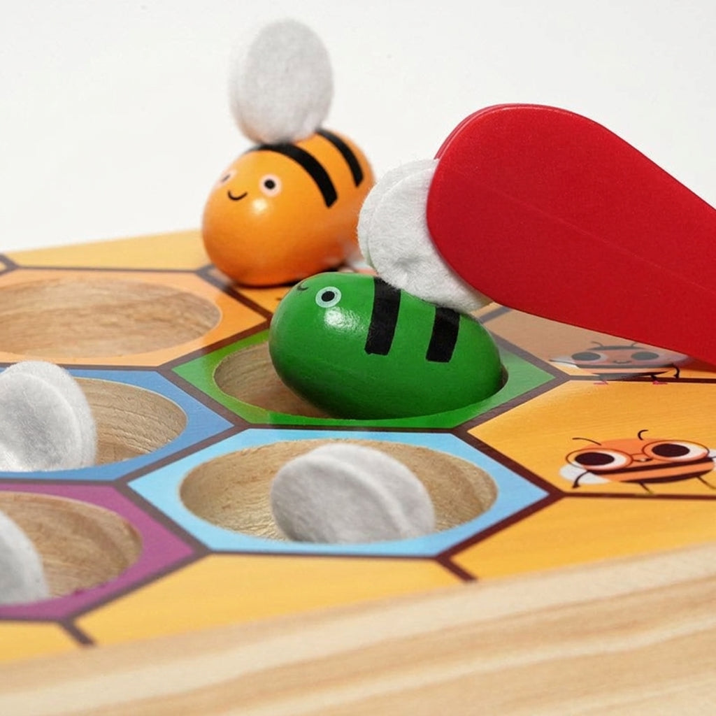 Bee Color Matching Toy with Wooden Honeycomb Board and Tweezers