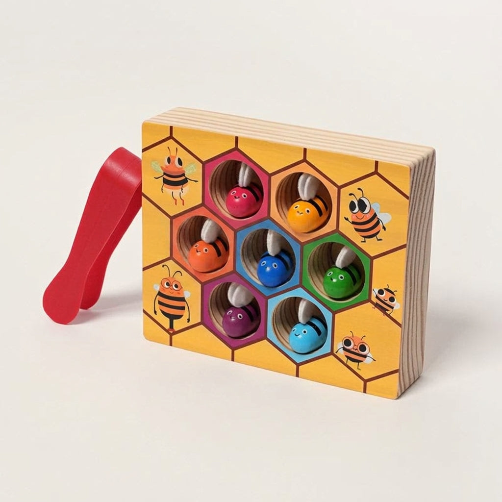 Bee Color Matching Toy with Wooden Honeycomb Board and Tweezers