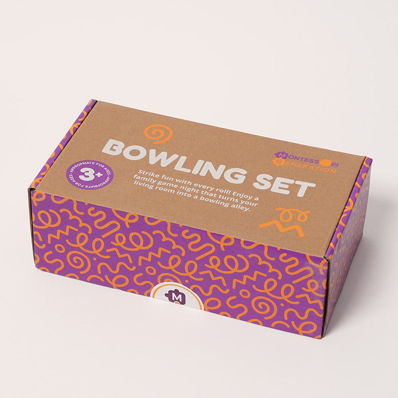 Wooden Bowling Set with 10 Colorful Pins and Carry Bag