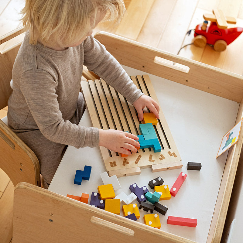 Tetris Puzzle Game with Wooden Board and Challenge Cards