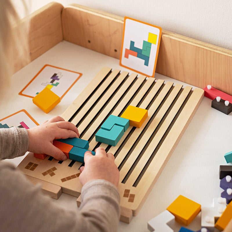 Tetris Puzzle Game with Wooden Board and Challenge Cards