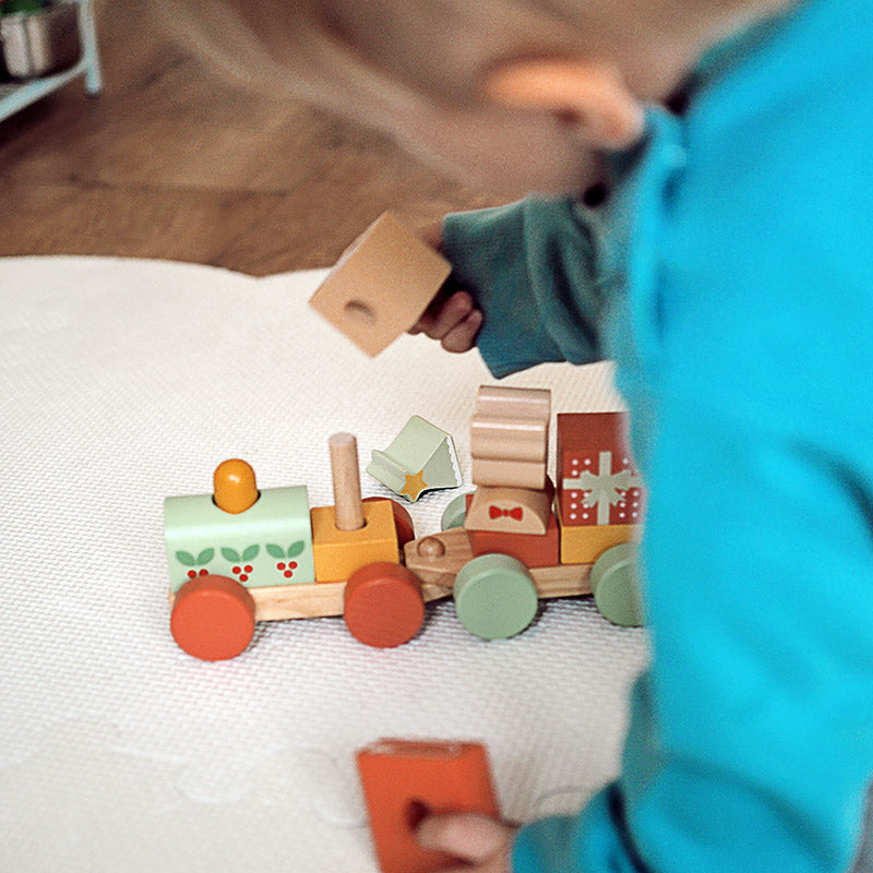 Wooden Christmas Train with Stacking Blocks and Festive Characters