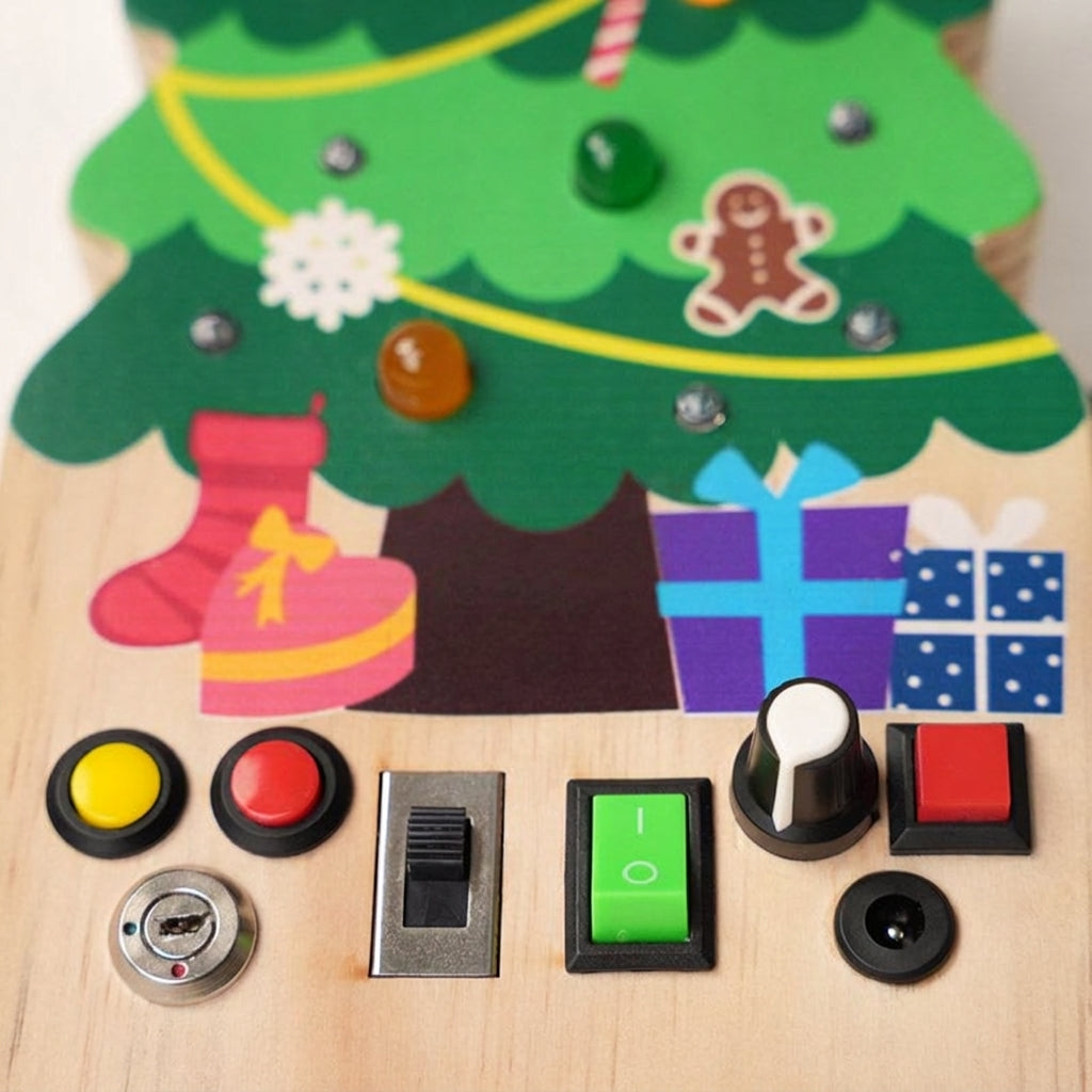 Busy Board Toy with Switches, Lights and Christmas Tree Design