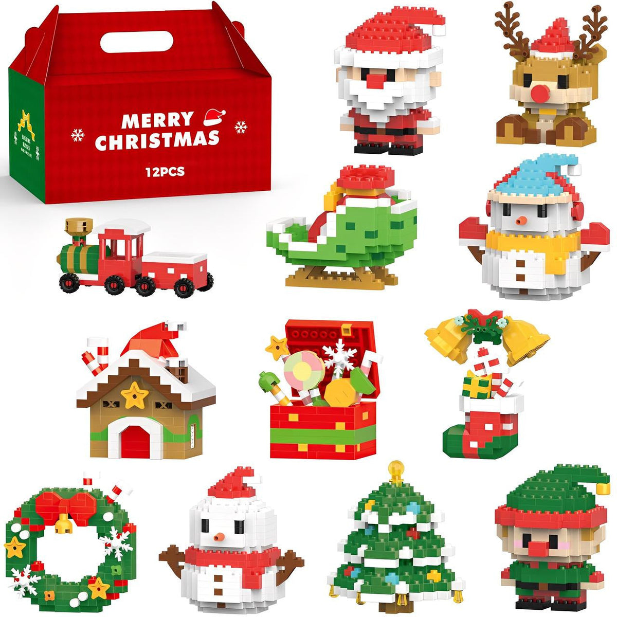 Christmas Advent Calendar Building Kit, 12 Mini Brick Models