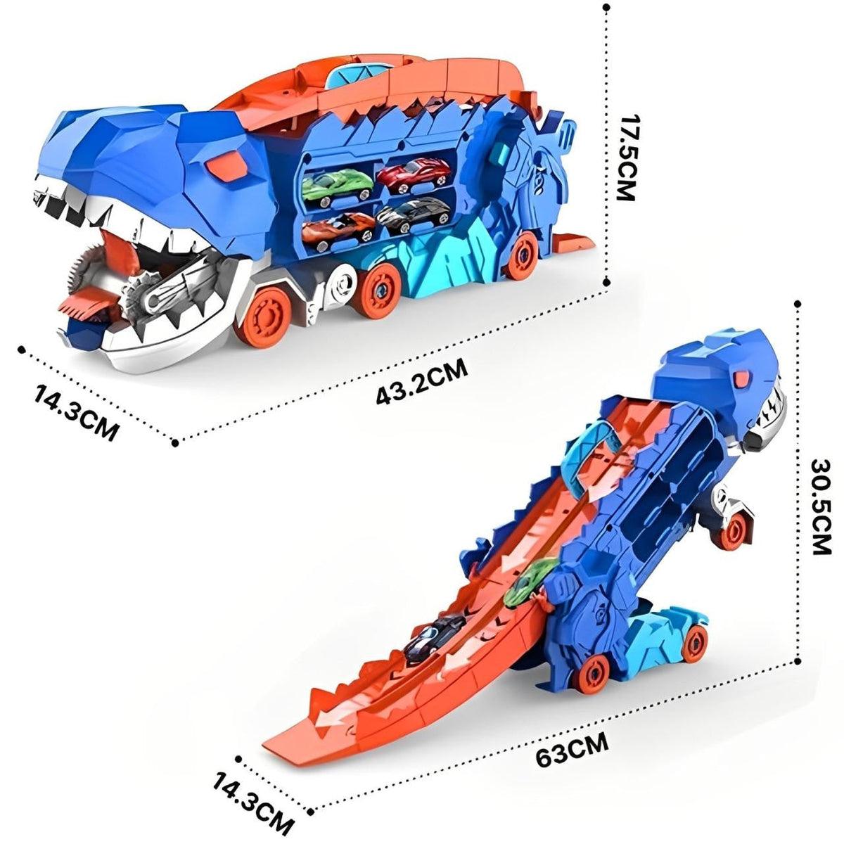 Dinosaur Car Carrier with Race Track and 4 Cars
