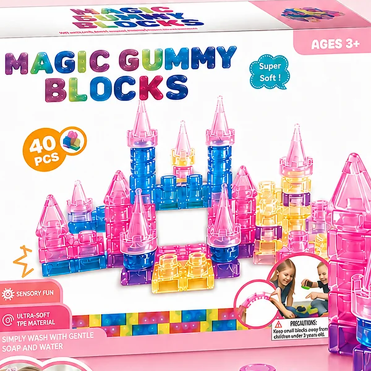 Castle Gummy Blocks, 40-Piece Soft Building Block Set